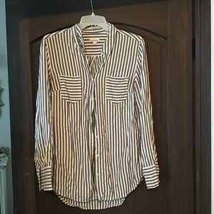 Women’s blue and white striped button up